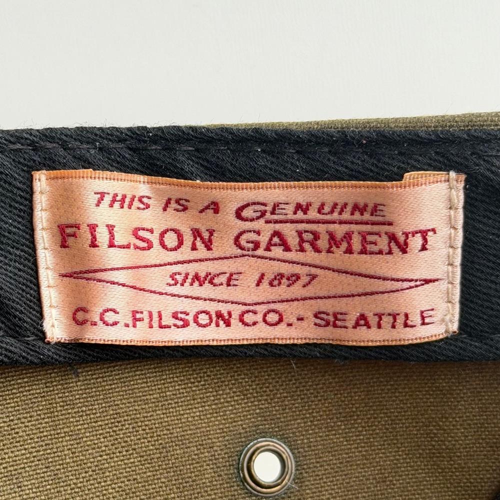 Filson Tin Cloth 5-Panel Cap Mens Olive Green Waxed Canvas Hat Leather Strap - Picture 10 of 10